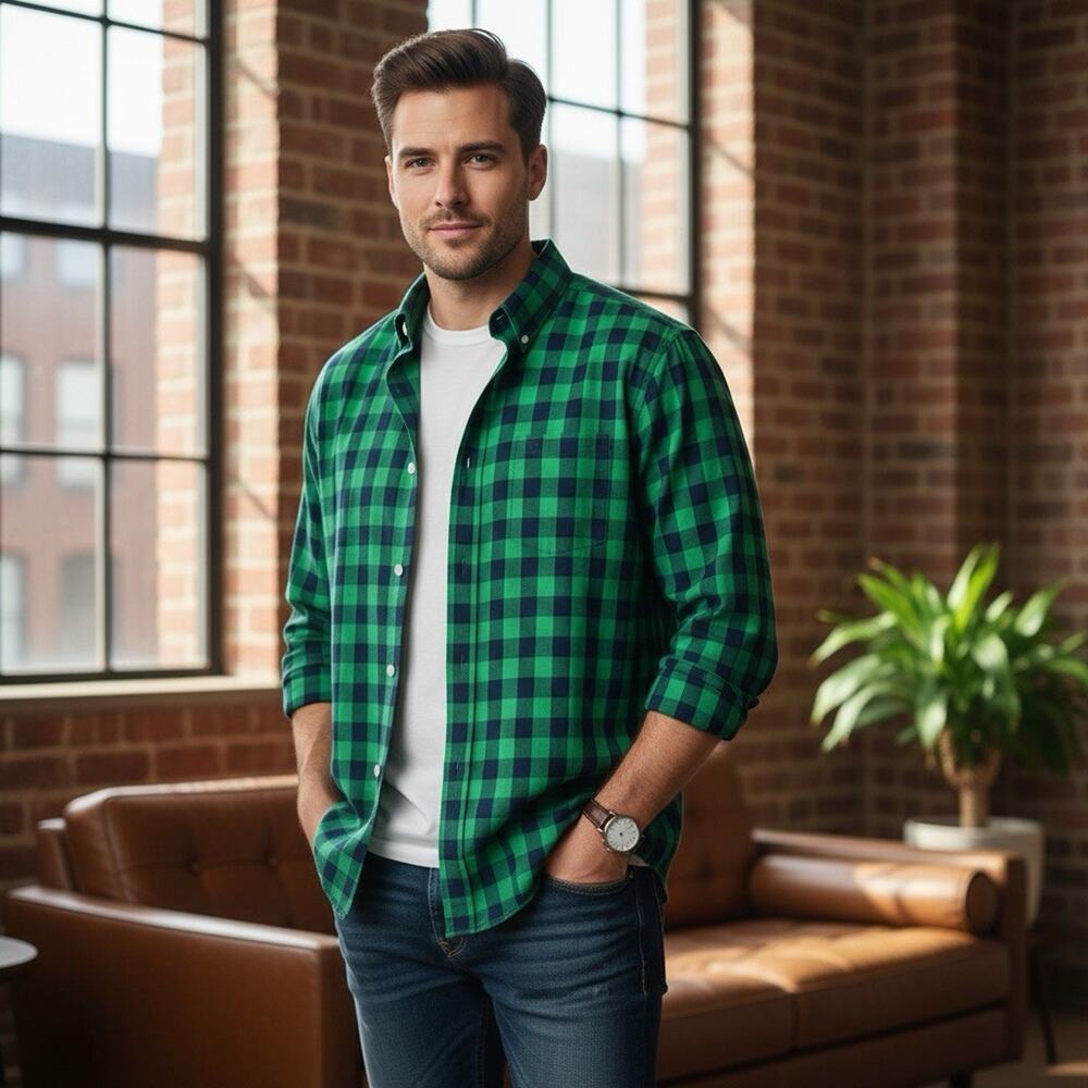 American Eagle Outfitters Men’s Green Plaid Button‑Down Shirt XXL – Classic Fit